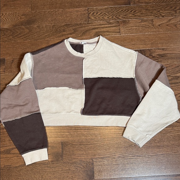 Colorblock Patchwork Cropped Sweatshirt-SizeXS - Picture 1 of 5